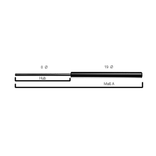 385 mm Gesamtlänge Hub 150 mm Stange 8 mm Rohr 19 mm Ø 100 Newton Ausschubkraft
